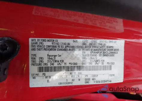 2012 Ford Focus Se из США, поврежденный, VIN 1FAHP3F20CL296803